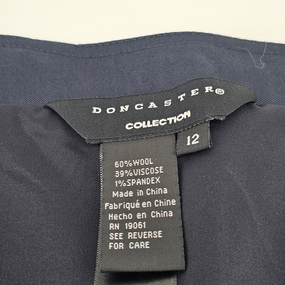 Doncaster Trumpet Skirt Womens 12 Navy Blue Wool Blend Paneled Midi Flared Hem - Picture 5 of 6
